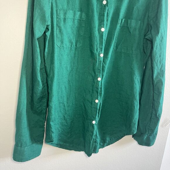 Lilly Pulitzer Sea View Woven Linen Point Collar Button Down Shirt Green Women S - Picture 5 of 6
